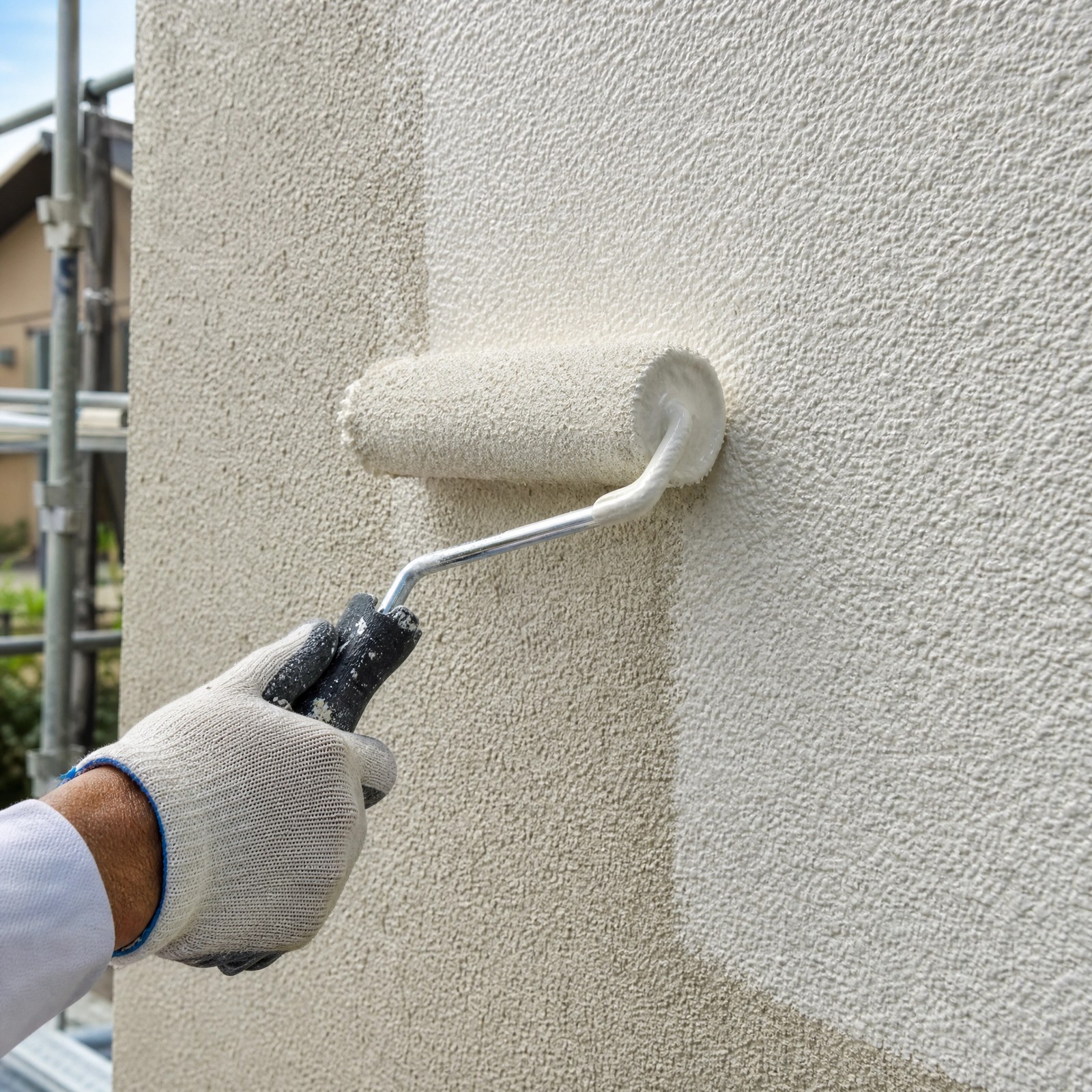 Nahaufnahme einer instandgesetzten Fassade