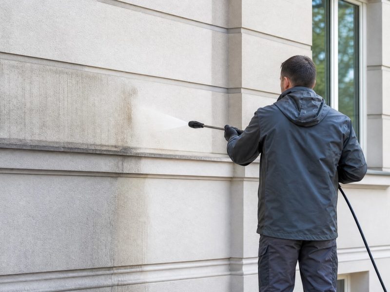 Schonende Fassadenreinigung an einem Berliner Gebäude